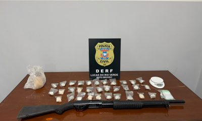 Drogas e espingarda calibre 12 apreendidas pela DERF de Lucas do Rio Verde